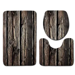 Tree Pattern Printing Waterproof Three-piece Lid Toilet Cover Floor Mat Set Non-slip Door Mat Bathroom Carpet Bathroom Decor 210724