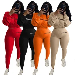 Set due pezzi Donna Crop Top Leggings Set Casual Sweet High Stretch Bodycon Jogger Tuta Outfit Drop all'ingrosso 211126