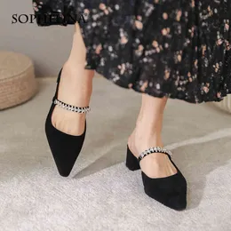 Sophitina Kadınlar Terlik Tatlı Yaz Premium Deri Terlik Kalın Topuk Konfor Açık Moda Lady Ayakkabı AO636 210513