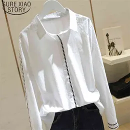 春の長袖シャツの固体プラスサイズのオフィスの女性の白い綿の服韓国の女性のトップスとブラウスBlusas 8930 50 210506