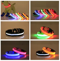 Nylon LED Dog Collars Night Safety Light Flashing Glow in the Dark Small Pet Leash Puppy Collar Shinning Safe designer dogs necklaces DHL FREE