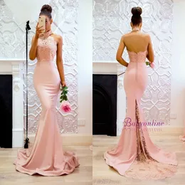 Mermaid Halter Bridesmaid платья Sexy Open Back Applices Sweep Train Long Hair of Change Plachs Свадьба Гостевое платье