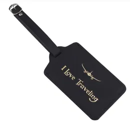 DHL300pcs Luggage Tags Travel Accessories Personal Style I love Traveling Gilding Printing Pu Suitcase ID Addres Holder