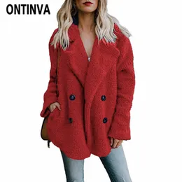 Thick Teddy Coat Woman Winter Lapel Long Sleeve Fluffy Warm Hairy Fake Fur Jackets Female Button Pockets Plus Size 5XL Overcoat 210527