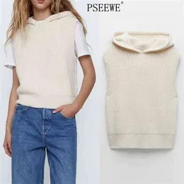 Beżowy kamizelka z dzianiny z dzianiny kamizelka kobiety vintage preppy żeberka bez rękawów kobieta zima casual pullover 210519