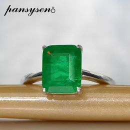 PANSYSEN Top Brand Fine Jewelry 3ct 8x10MM Emerald Ring for Women Silver 925 Jewelry Rings Anniversary Whole Gift Size 6-9