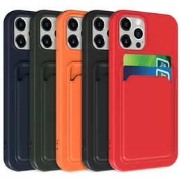 Liquid Silicone Cases Card Slot Holder Soft TPU Cell Phone Case for iPhone 15 14 13 12 11 Pro Max Plus Samsung S21 Ultra Note 20 A32 A42 A52 A72 5G