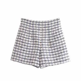 Kobiety szorty Yenkye Vintage Plaid Women Side Zipper High talia Casual Short Femme Pantalones Cortos de Mujer