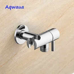 Aqwaua Faucet Angle with Holder Water Stop Switch for Shower Water Control Bathroom Accessories Chrome Plated 210727