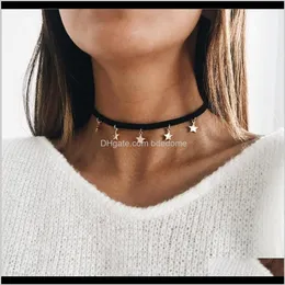 Chokers Necklaces & Pendants Jewelry Drop Delivery 2021 Choker Necklace Black Pu Belt With Stars Pendant Gold Color Plated Extended Metal Cha