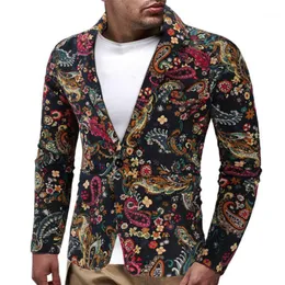 Men's Suits & Blazers 2021 Products Printed Cotton And Linen Men Blazer Small Broken Flower Fashionable