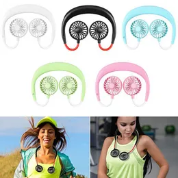 Portable USB Rechargeable Fan Hands-free Lazy Neck Hanging Dual Cooling Mini Fan DH2074