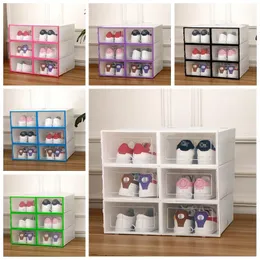 Transparent sko Box Foldbar lagring Plast Clear Home Organizer Staplable Display Superimposed Combine Shoes Containers Cabinet Boxes