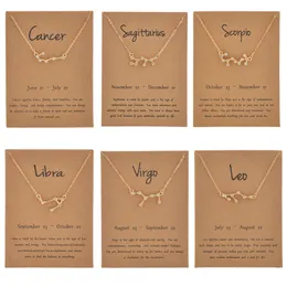 Guld Zodiac Halsband för kvinnor Horoskopskylt Cubic Zirconi 12 stjärnbildssmycken Stjärna Galaxy Libra Astrologi Födelsedagspresent med detaljhandelskort