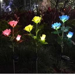 Lawn Lamps IP65 Outdoor Waterproof Artificial 3 LED Rose Solar Power Lamp Courtyard Festive Party Romantic Decoration