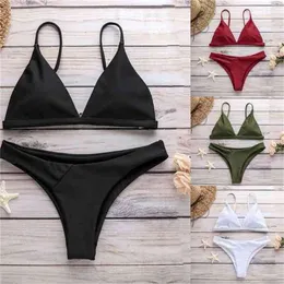 bikini kvinnor solid bikini push-up pad swimwear badande beachwear set baddräkt tanga mujer # k4 210702