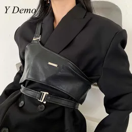 Y Demo Gothic Techwear Pu Leather Buckle Vest Women Sexy Sleeveless Strap Tops Female Harajuku 210714