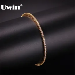 Uwin 2mm rodada corte micro tênis pulseira bling cúbico zirconia moda hiphop homens mulheres braceletes jóias 210812