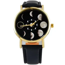 Zegarek 2021 Kobiet marki mody obserwuje Moonphase Space Space Astronomy Quartz Casual Leather Watch278h