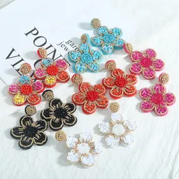 Pink Flower Dangle Earrings for Women High Quality Handmade Beaded Statement Drop Earring Spring Summer Bohemia Jewelry