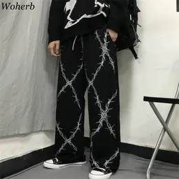原宿ヴィンテージの女性のズボンプリントハイウエストストレートワイドレッグズボンカジュアルルース韓国のファッションストリートウェア91089 210519