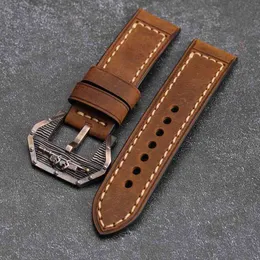 Ręcznie szczotkowane skórzane watchband 22 24 26mm nadaje się do Pam 111 Bronze Watch Pasek Klamry akcesoria