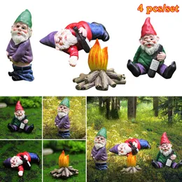 4pcs Mini Nain Gnome Statue Jardin Cour Ornements Fée Résine Micro Paysage Extérieur Miniature Elf Figurines Artisanat 210607