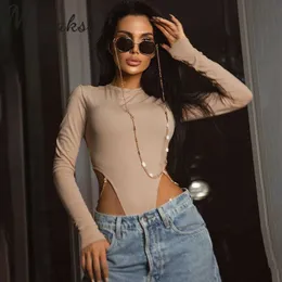 Missakso Sexy Skinny Hollow Out Chains Bodysuit Spring Autumn Women O Neck Long Sleeve Bodysuits Streetwear Lounge Wear 210625