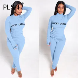 Lucky Label Women Set Long Sleeve 2 Pieces Clothes Suit Casual Slim Two Tracksuits Matching Women's
