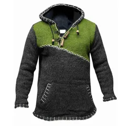 Men's Hoodies & Sweatshirts Streetwear Men Long Sleeve Stitching Hoodie Sweater Autumn Winter Color Block Hooded Jumpers Knit