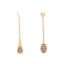 Wooden Honey Coffee Spoons Long Mixing Spoon Bee Tools Stirrer Muddler Stirring Stick Dipper Wood Carving RH9531