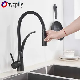 Onyzpily Black High Quality Kitchen Faucet Cold and Deck Mounted Kitchen Tap Brushed nickle and Black torneira para cozinha 210719
