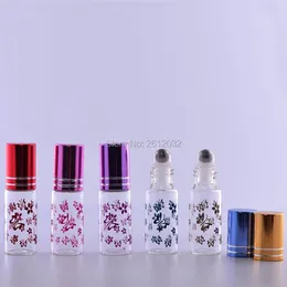500pcs 5ml Essential Oil Roller Bottles With Metal Roll On Butterfly Printing Perfume Bottle Wholesale F209