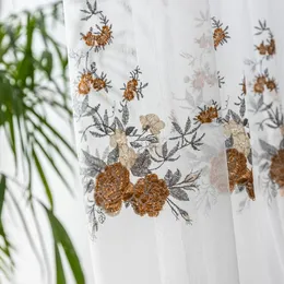 Orange blomma broderad tulle gardin för vardagsrum organza tyg elegant ren balkong tenda js171c draperier