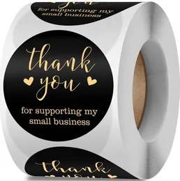 black Adhesive Stickers 500PCS Roll 2.5cm 1 inch Thank You for support my small business Round Label For Holiday Presents Business Festive Decoration