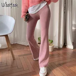 Waatfaak Elegante rosa Corduroy Flare Hosen Hohe Taille Leggings Casual Jogginghose Frauen Slim Y2K Vintage Harajuku Freizeit 210708