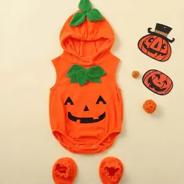 Rompers 3-24M Clothes For Borns Baby Girl Boy Bodysuit Halloween Pumpkin Romper + Indoor Shoes Disfraz Bebes E1