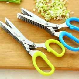 Stainless Steel Cooking Tools Kitchen Accessories Knives 5 Layers Scissors Sushi Shredded Scallion Cut Herb Scissors W0254