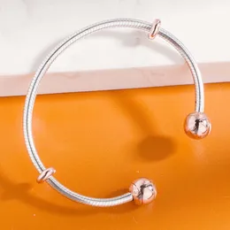 925 Sterling Silver Pandora Armband Rose Gold Moments Snake Chain Style Open Bangle Fit Bead Charm Mode Smycken
