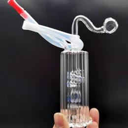 유리 DAB 조작 봉 독특한 디자인 물 담뱃대 자동 멀티 컬러 LED 가벼운 나선형 리사이클 러 10mm 조인트 오일 버너 호스 물 파이프