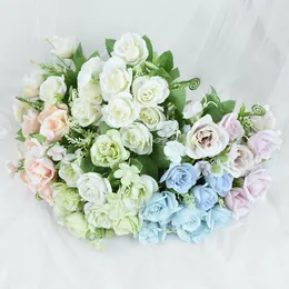 装飾的な花の花輪1bouquet 4cmの絹のバラの人工的なブーケdiyの結婚式の花嫁の家の庭の装飾偽の花のFau