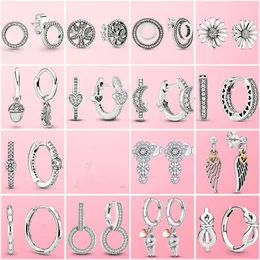 925 Sterling Silver Daisy Flower Family Tree Hoop U & Heart Stud Earrings For Women Jewelry Engagement Party
