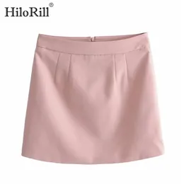 Chic A-Linie Rosa Rock Frauen Hohe Taille Büro Damen Mini s Mode Einfarbig Plissee Jupe Femme 210508