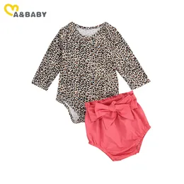 6m-4Y Cute Toddler Niemowlę Baby Girl Leopard Ubrania Zestaw Jesień Stroje Z Długim Rękawem T Koszula Topy Bow Shorts Kostiumy 210515