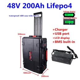 Impermeabile LiFepo4 48V 200Ah 250ah batteria al litio lifepo4 per 4000W sistema di accumulo di energia solare moto ebike + caricatore 10A