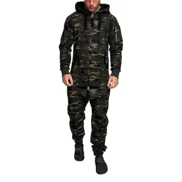 Camouflage Hooded Jumpsuit Men Autumn Long Sleeve Zipper Romper Male Streetwear Sweatshirt Pants One Piece Clothes Plus Size X0610