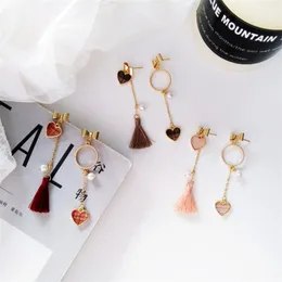 Geometric Love Heart Circle Asymmetric Earrings Korean Fashion Simple Pearl Tassel Long Women Jewelry Dangle & Chandelier