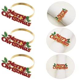 Napkin Rings Metal Merry Christmas Bow Round Mouth Ring Wedding Banquet El Table Supplies Circle Xmas Decoration Gifts