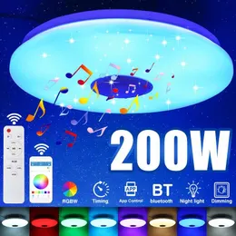 Plafoniere 200W LED Luce dimmerabile con controllo APP Telecomando Altoparlante Bluetooth Musica 220V Illuminazione domestica moderna IR