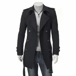 Solid Trench Coat Men Long Slim Belt Jacket Mens Casual Warm Korean Style Overcoats Double Breasted Windbreaker Male Coats 210524